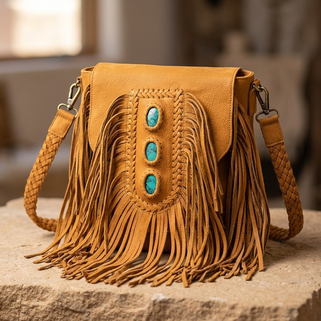 American Darling Desert Fringe Turquoise Stone Crossbody