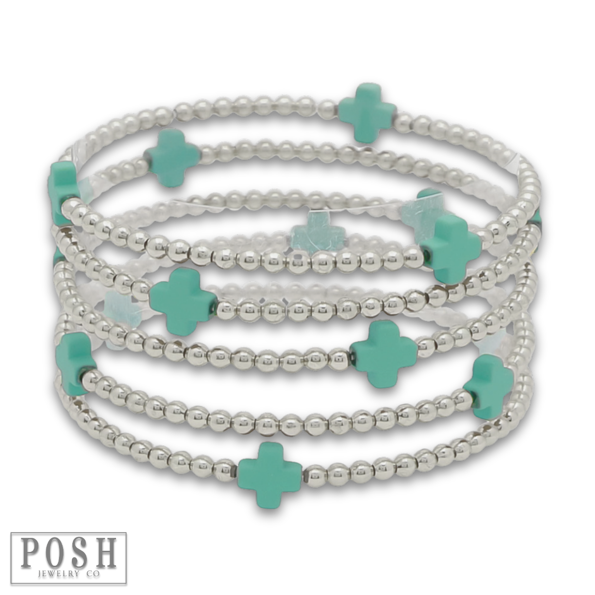 Beads and cross charm stack bracelet