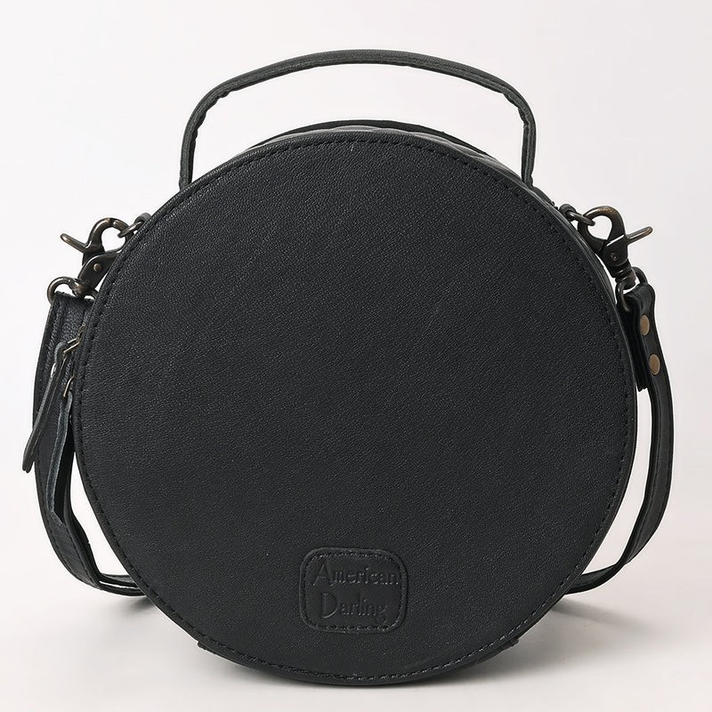 American Darling Black Quilted Leather Canteen Bag | Hand-Tooled Floral Crossbody