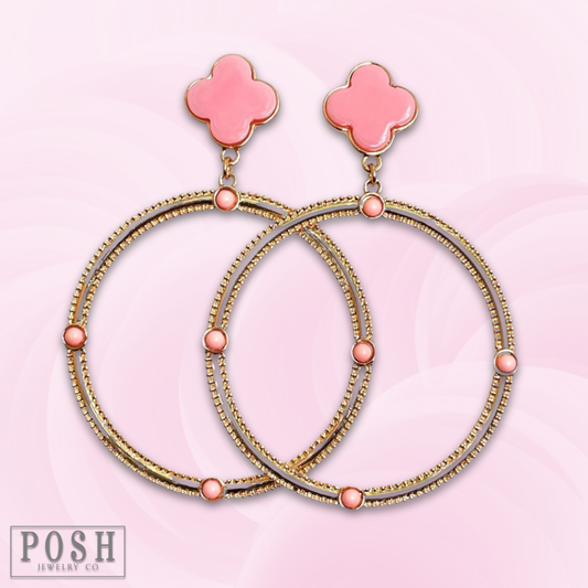 Clover and textured circle earring - LC