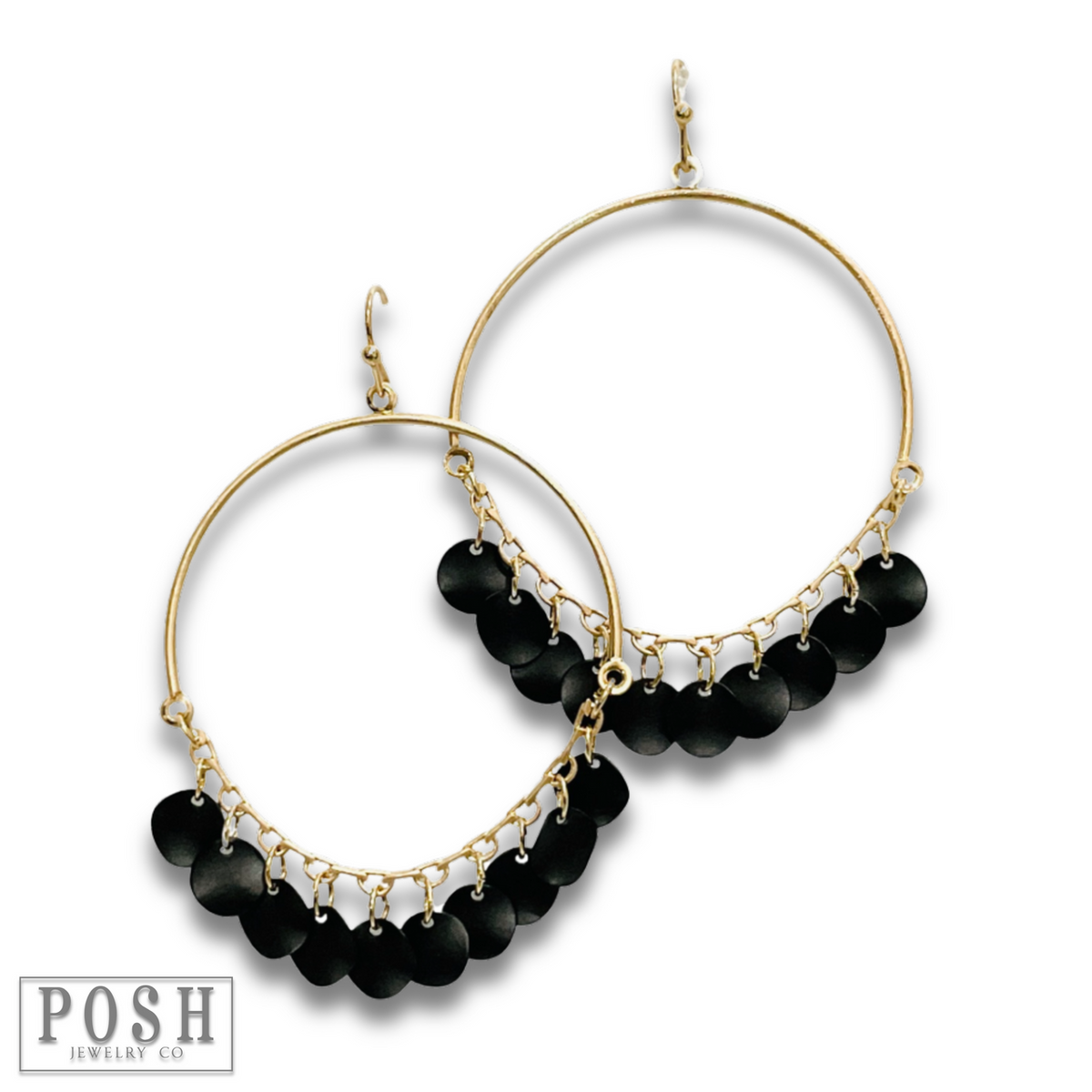 Disc charms on gold bar earring, last call