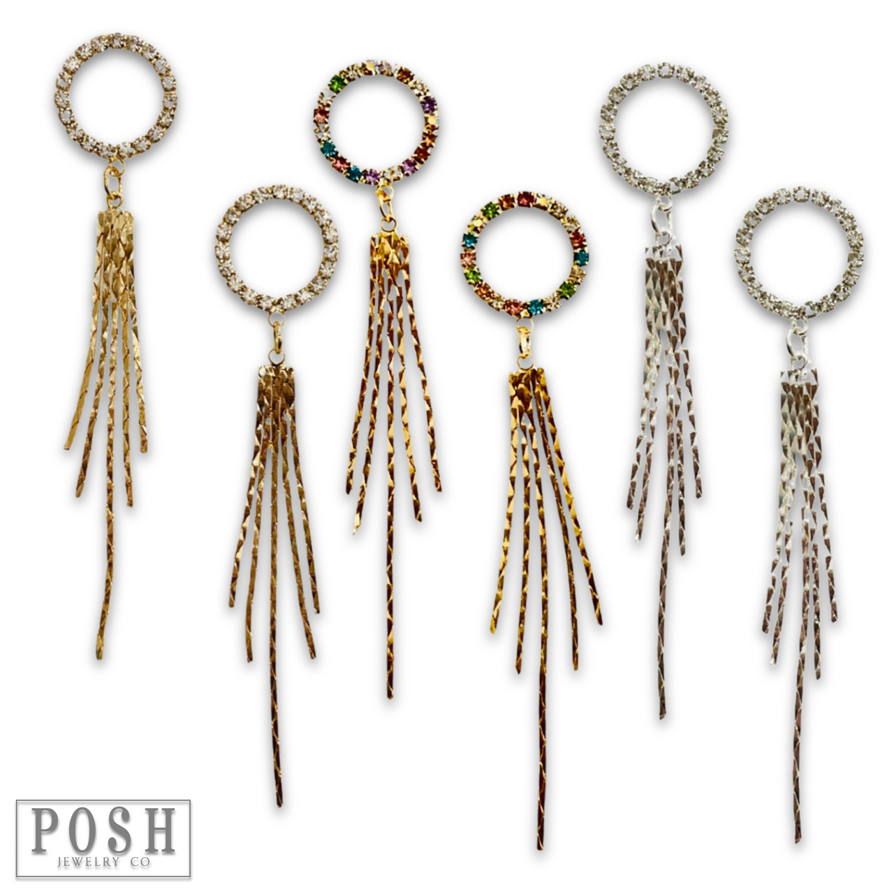 Rhinestone and fringe earring - LC