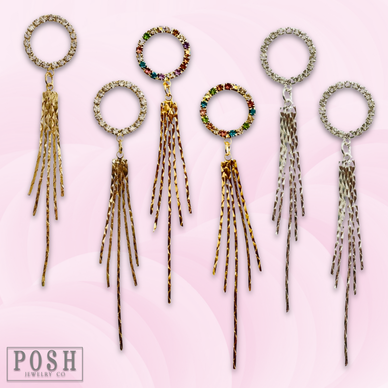 Rhinestone and fringe earring - LC
