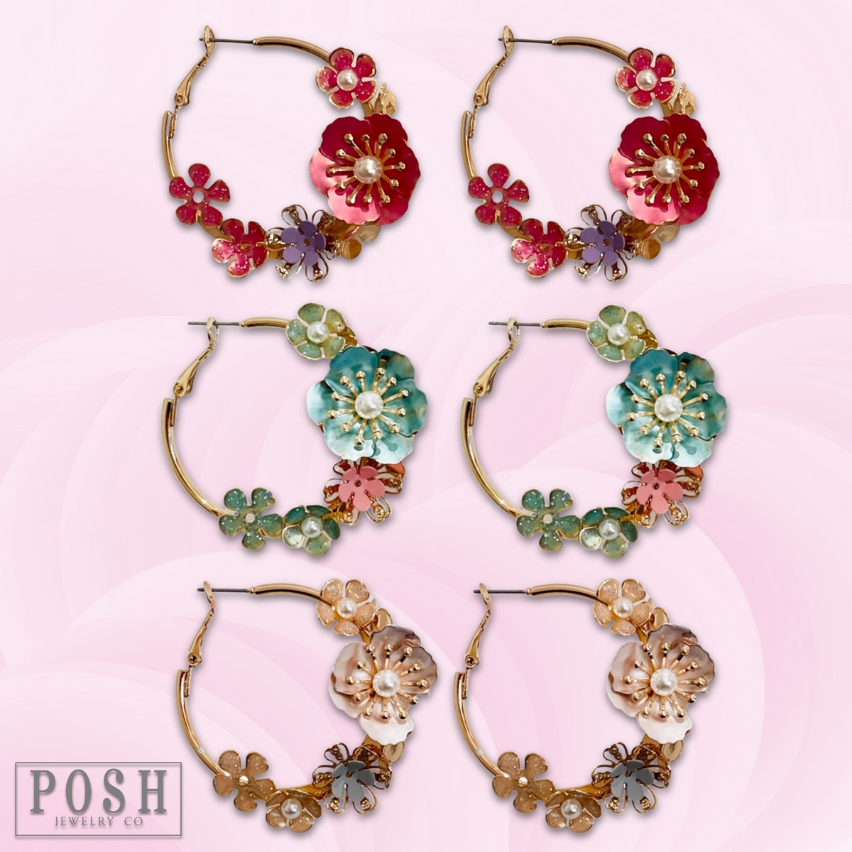 Metallic flower hoop earring, last call