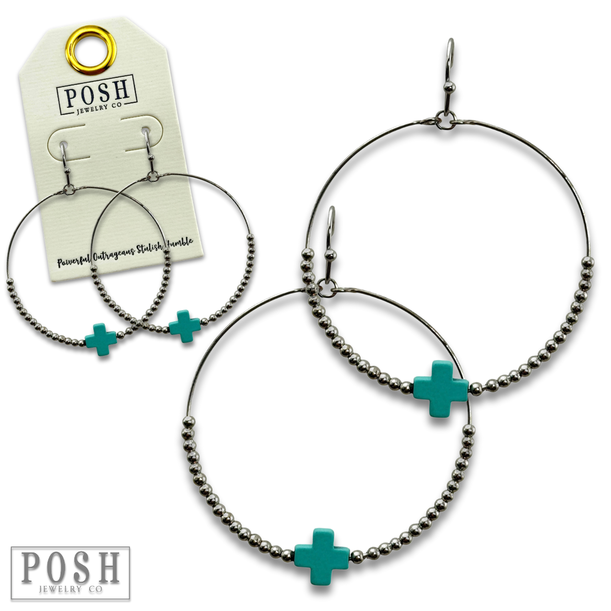 Square cross circle earring