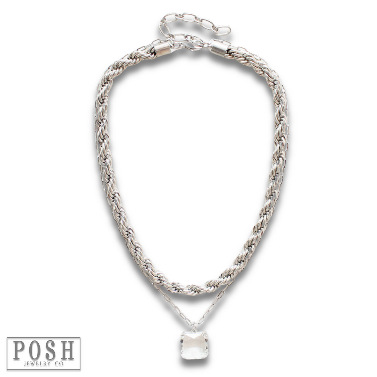 Silver tone double chain necklace, last call