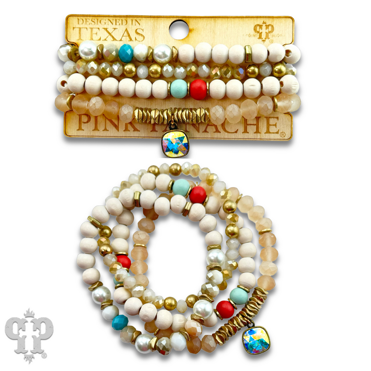 Multi-color and white bracelet set, Austrian crystal - LC