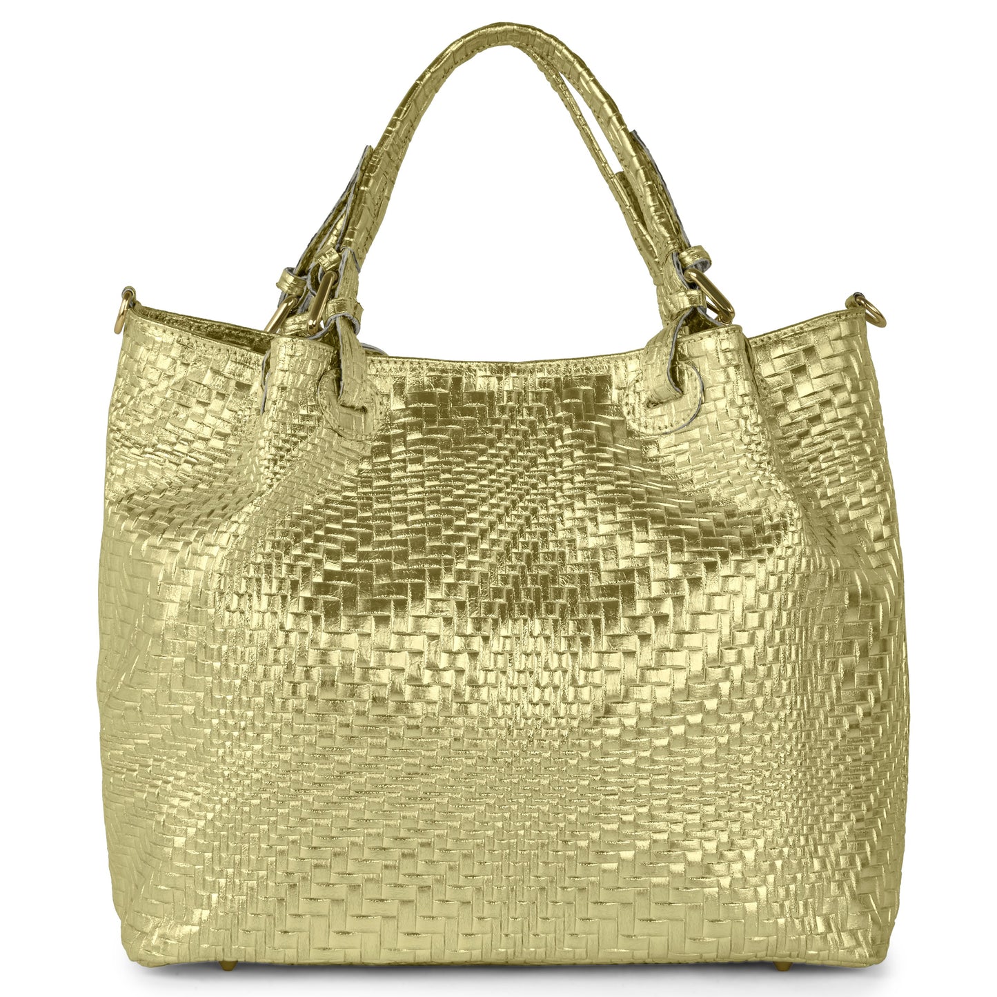 Italian Genuine Basketweave-Embossed Metallic Suede Top-Handle Bag | Imperia