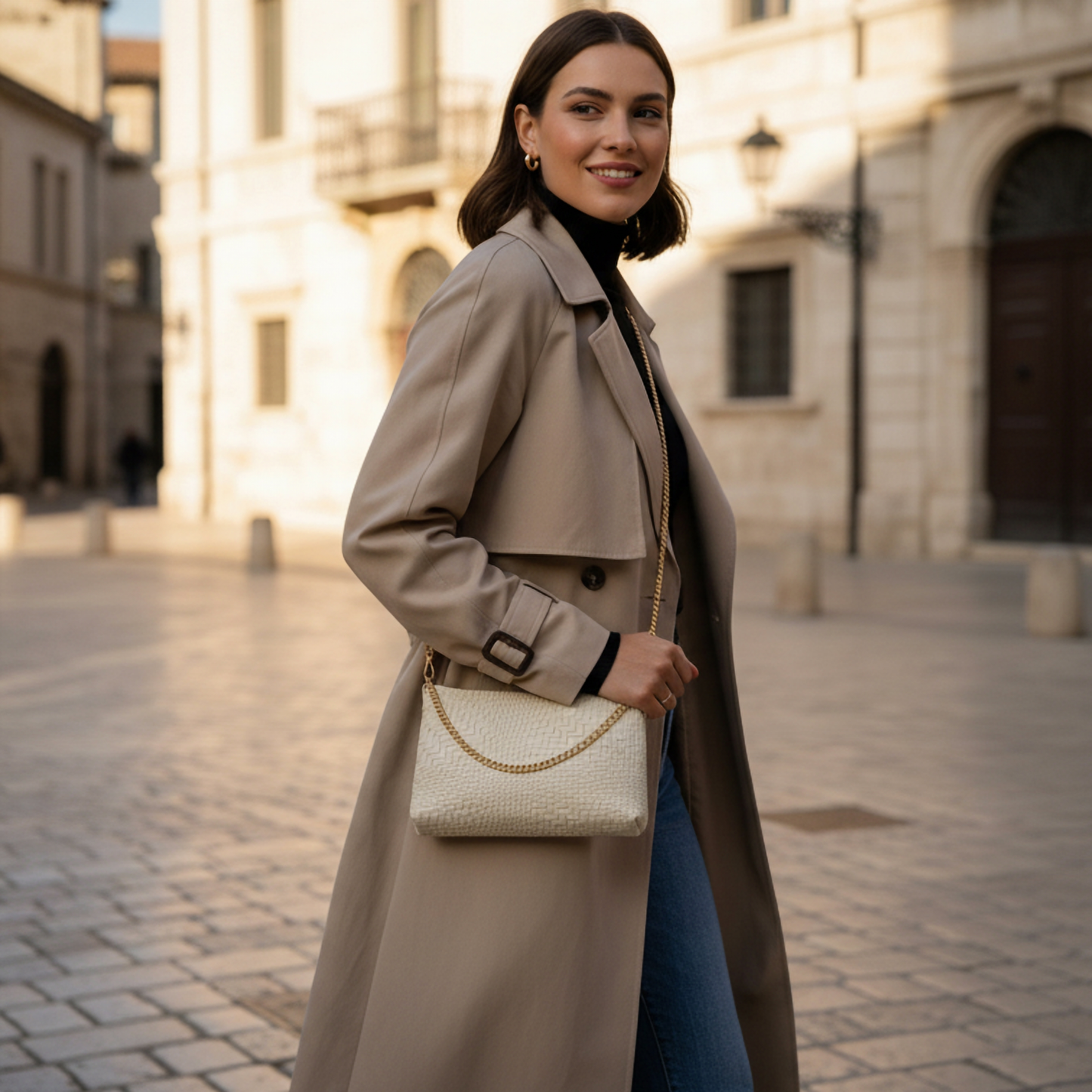 Italian Genuine Basketweave-Embossed Suede Crossbody Bag | Bergamo