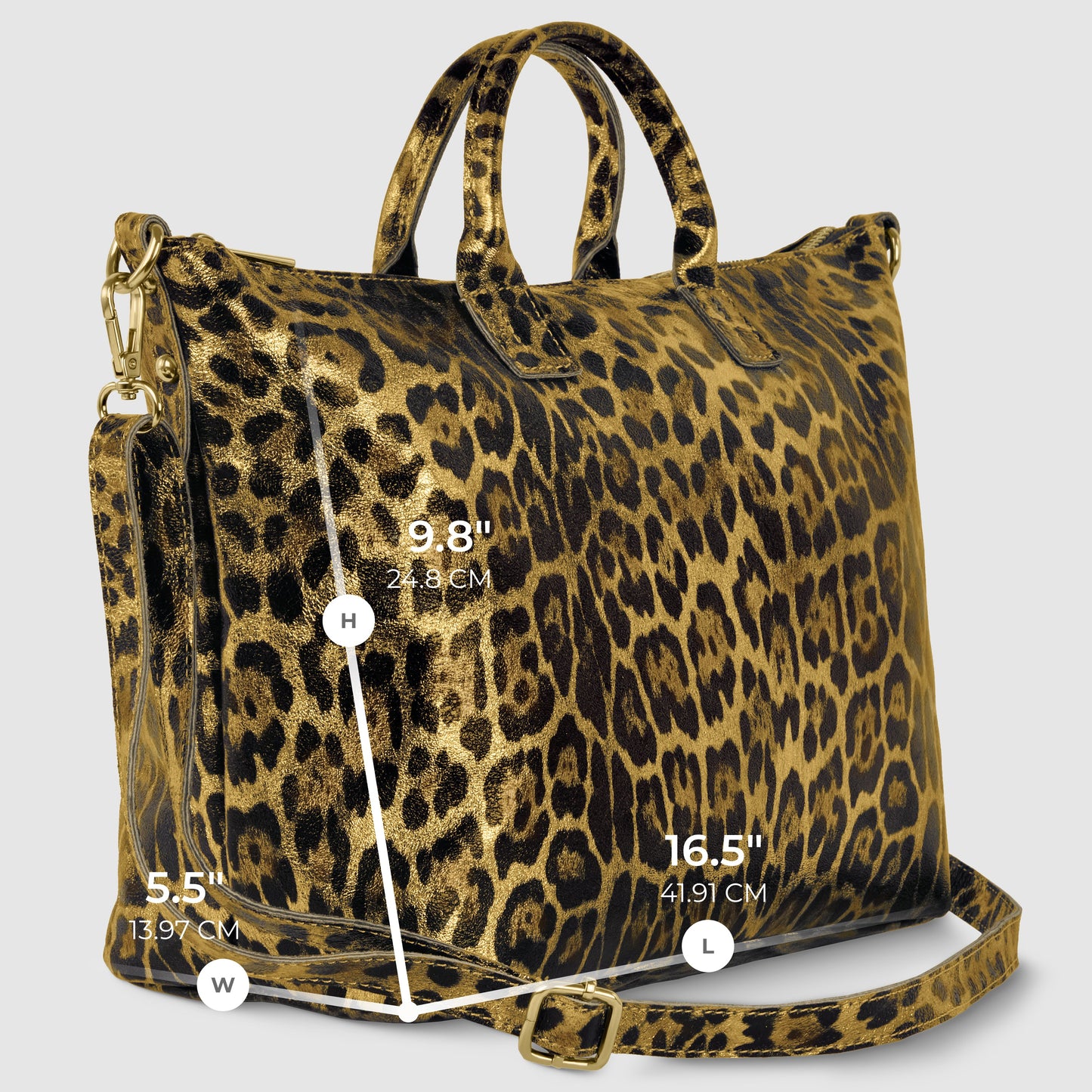 Italian Genuine Leopard-Print Metallic Suede Top-Handle Bag | Rimini