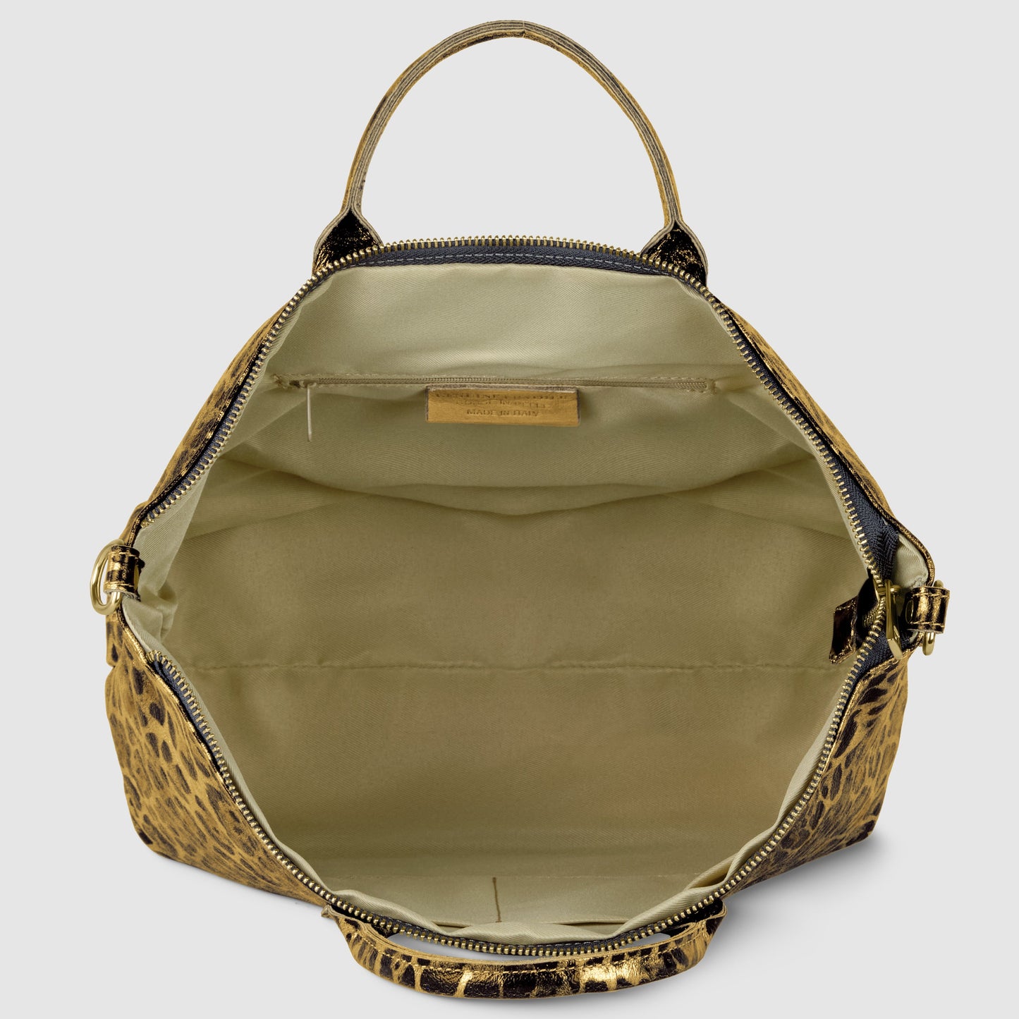 Italian Genuine Leopard-Print Metallic Suede Top-Handle Bag | Rimini