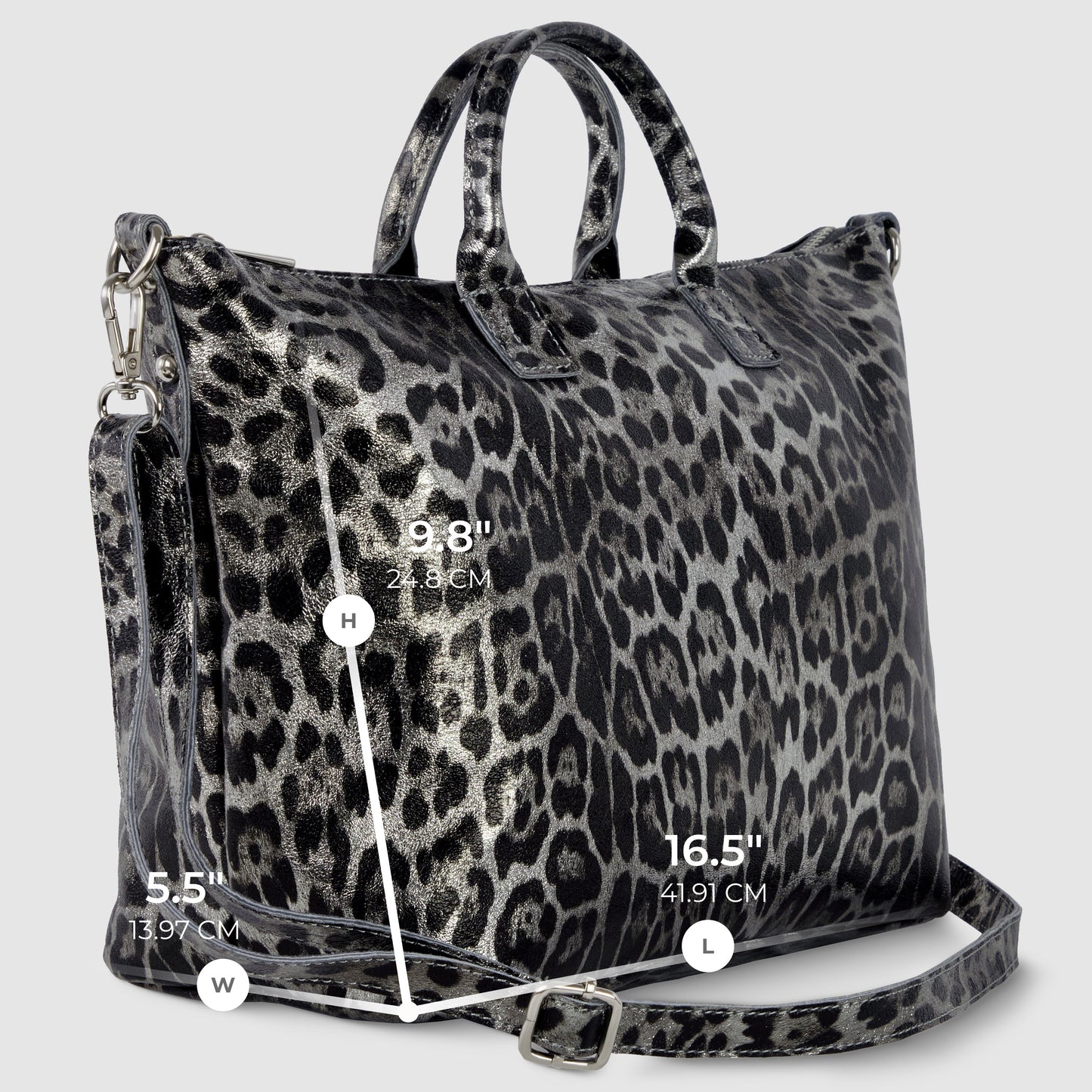 Italian Genuine Leopard-Print Metallic Suede Top-Handle Bag | Rimini