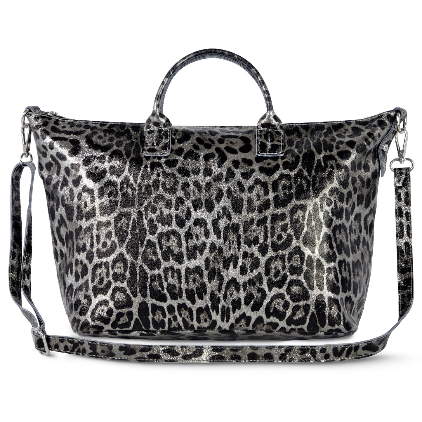 Italian Genuine Leopard-Print Metallic Suede Top-Handle Bag | Rimini