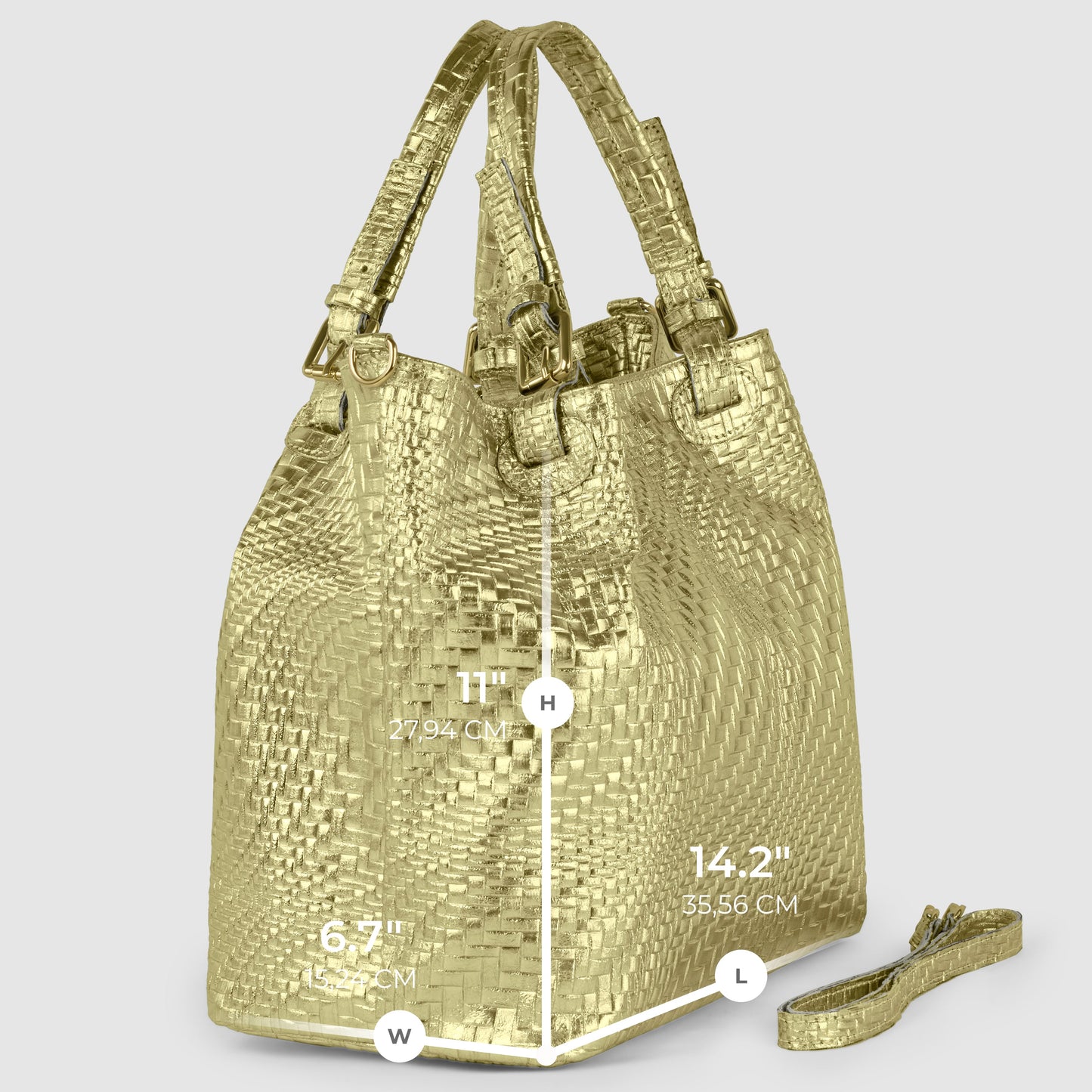 Italian Genuine Basketweave-Embossed Metallic Suede Top-Handle Bag | Imperia