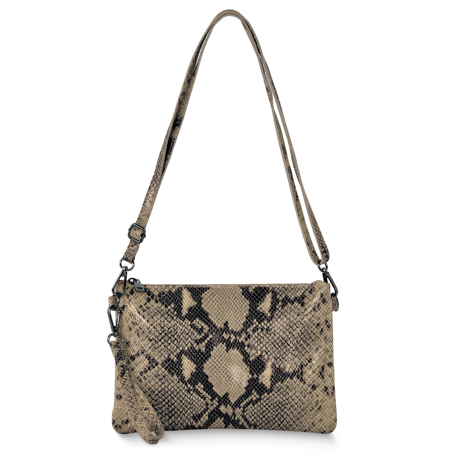 Italian Genuine Python-Print Suede Crossbody Bag | Lecce