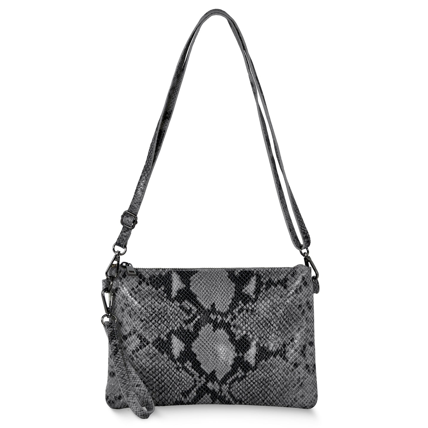 Italian Genuine Python-Print Suede Crossbody Bag | Lecce