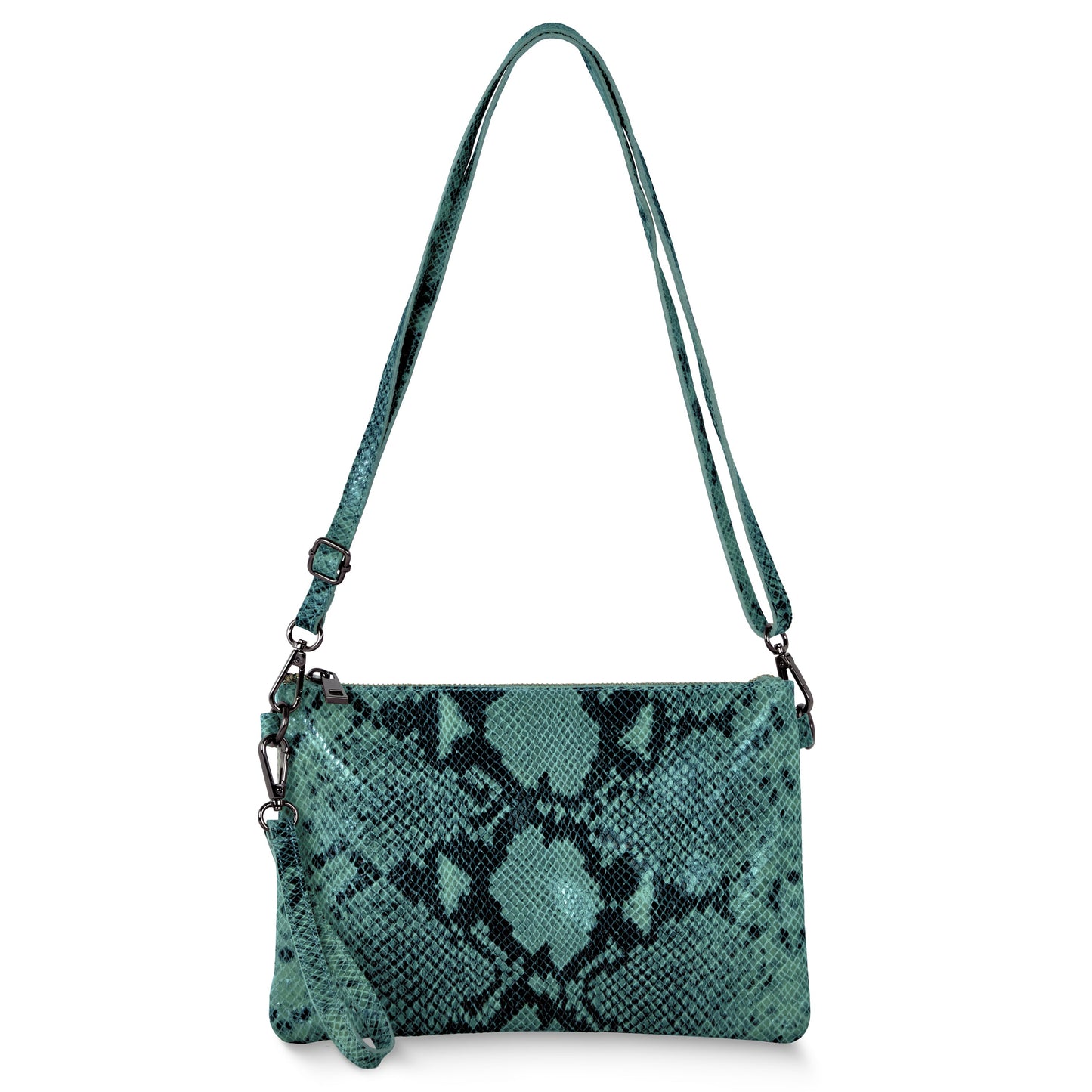 Italian Genuine Python-Print Suede Crossbody Bag | Lecce