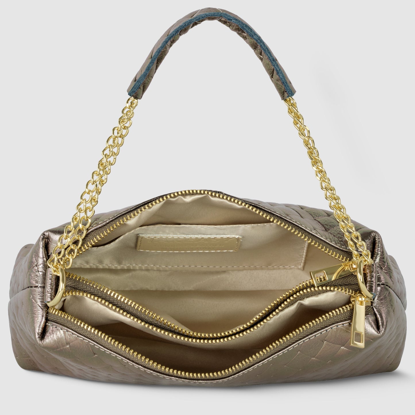 Italian Genuine Woven-Embossed Metallic Suede Crossbody Bag | Roma