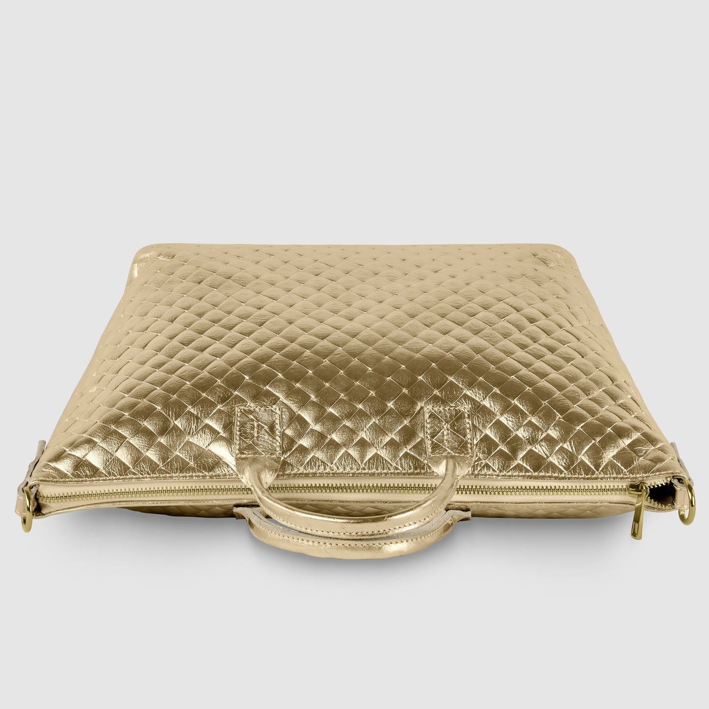 Italian Genuine Woven-Embossed Metallic Suede Top-Handle Bag | Urbino