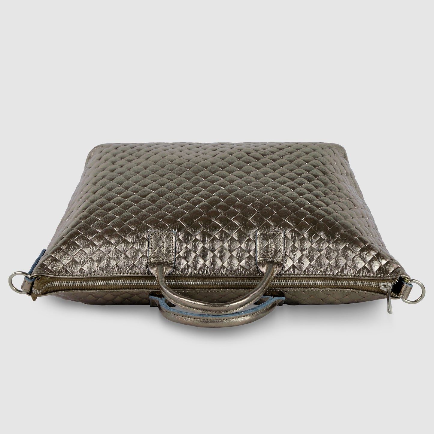 Italian Genuine Woven-Embossed Metallic Suede Top-Handle Bag | Urbino