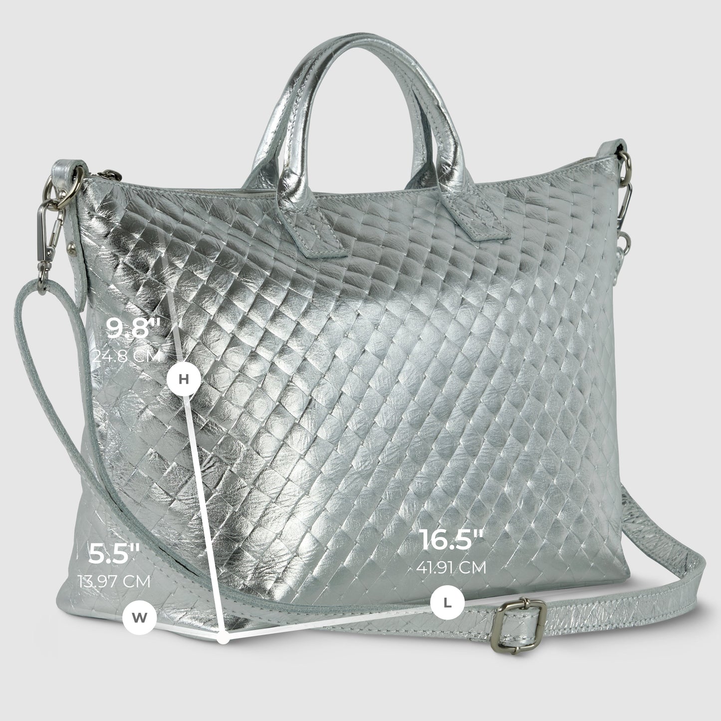 Italian Genuine Woven-Embossed Metallic Suede Top-Handle Bag | Urbino