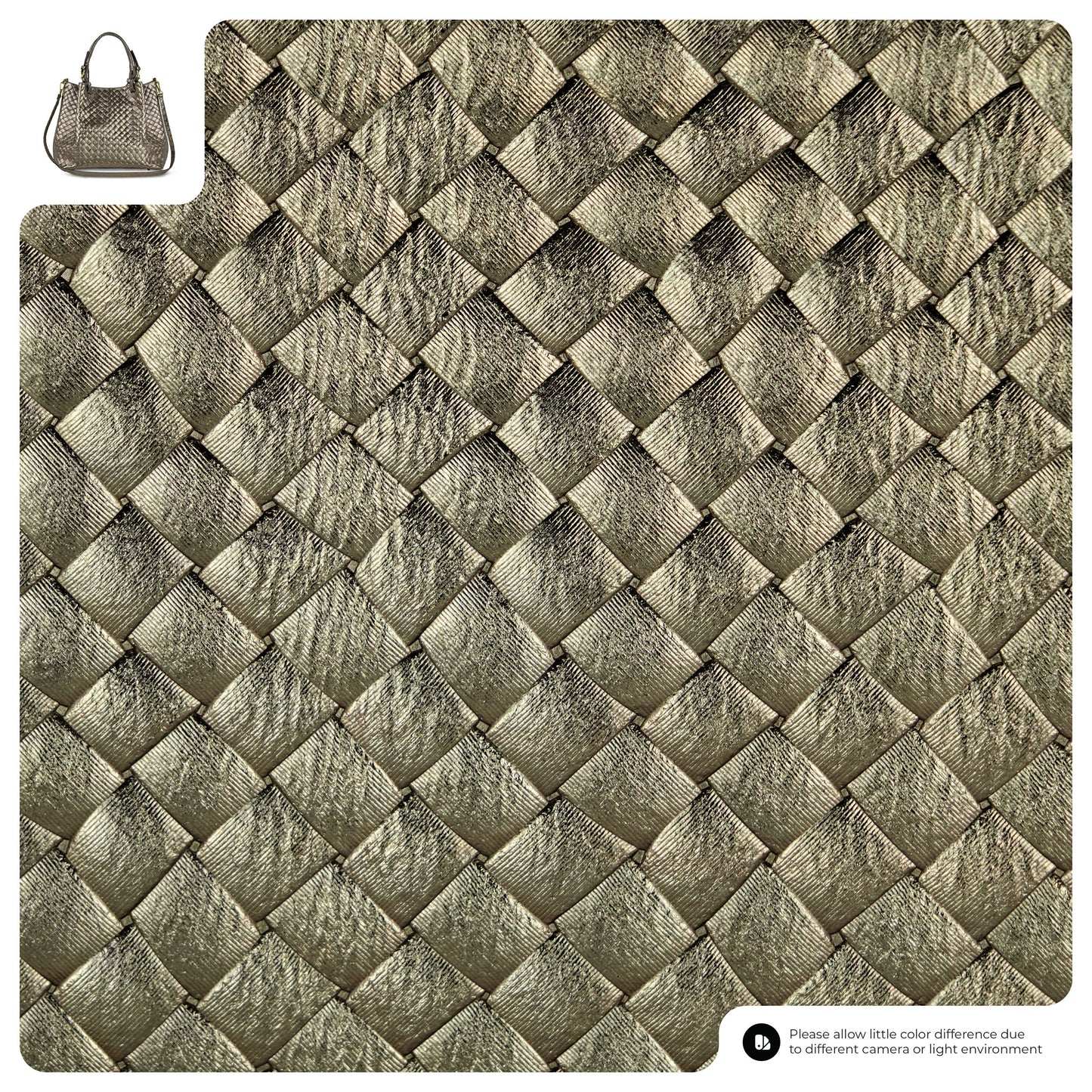 Italian Genuine Woven-Embossed Metallic Suede Top-Handle Bag | Savona