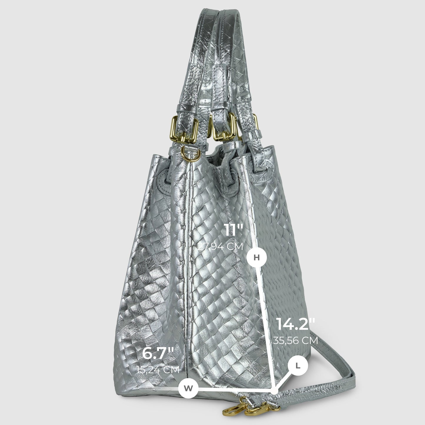 Italian Genuine Woven-Embossed Metallic Suede Top-Handle Bag | Savona