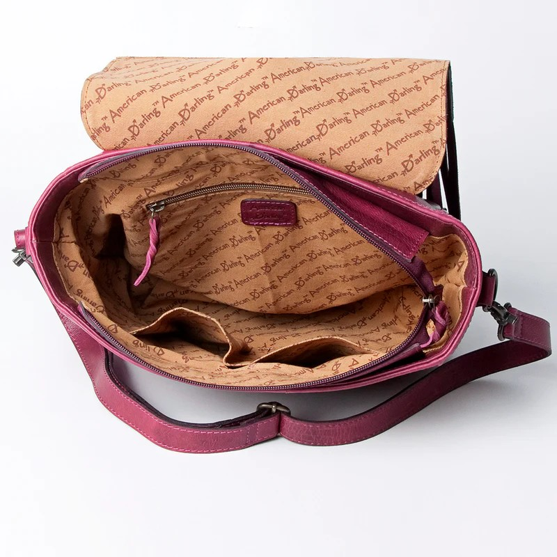 Magenta Western Fringe Leather Crossbody Bag