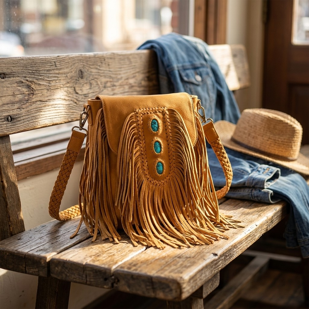 American Darling Desert Fringe Turquoise Stone Crossbody