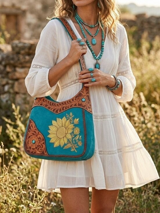 American Darling Turquoise Sunrise Sunflower Boho Shoulder Bag